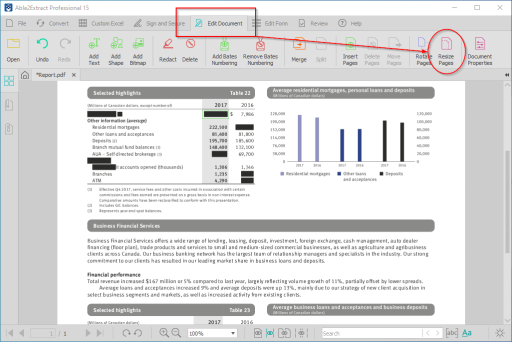 Resize PDF pages options