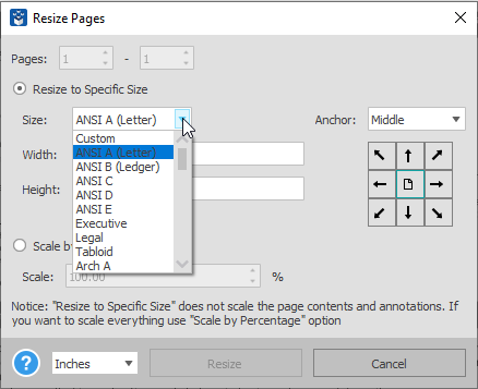 Resizing PDF pages with Able2Extract