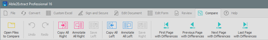 Able2Extract Professional 16 compare toolbar.