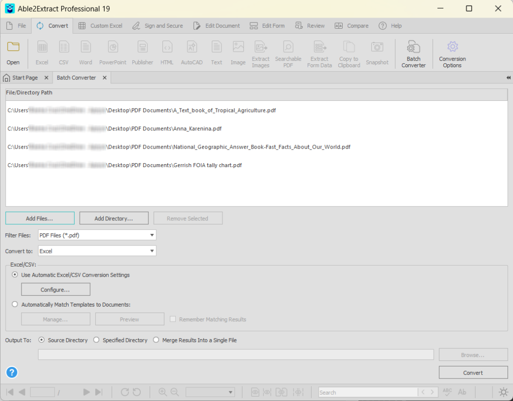 Scanned PDF batch conversion with Able2Extract Pro 19