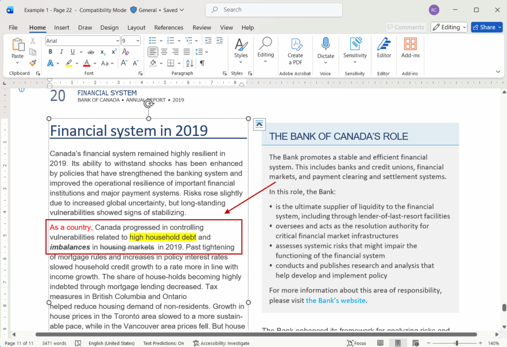 Editing PDF to Word conversion results from Able2Extract Professional 21